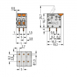 WAGO | 2604-1102 | PCB TERMINAL BLOCK; LEVER; 4 MM²; PIN SPA