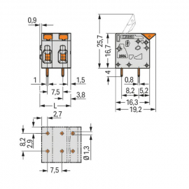 WAGO | 2604-1302 | PCB TERMINAL BLOCK; LEVER; 4 MM²; PIN SPA