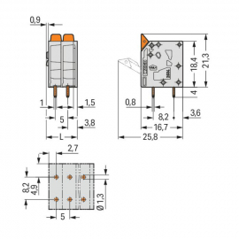 WAGO | 2604-3102 | PCB TERMINAL BLOCK; LEVER; 4 MM²; PIN SPA