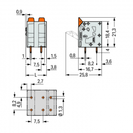 WAGO | 2604-3302 | PCB TERMINAL BLOCK; LEVER; 4 MM²; PIN SPA