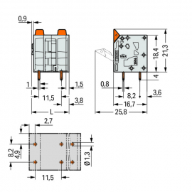 WAGO | 2604-3507 | PCB TERMINAL BLOCK; LEVER; 4 MM²; PIN SPA
