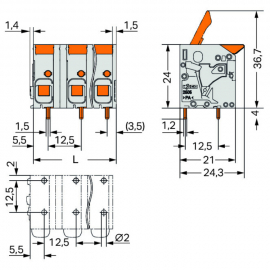 WAGO | 2606-1352 | PCB TERMINAL BLOCK; LEVER; 6 MM²; PIN SPA