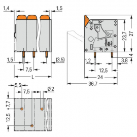 WAGO | 2606-3102/020-000 | PCB TERMINAL BLOCK; LEVER; 6 MM²;