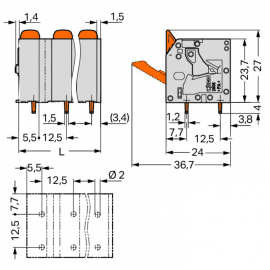 WAGO | 2606-3352 | PCB TERMINAL BLOCK; LEVER; 6 MM²; PIN SPA