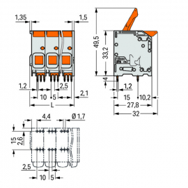 WAGO | 2616-1102 | PCB TERMINAL BLOCK; LEVER; 16 MM²; PIN SP