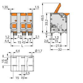 WAGO | 2616-1352 | PCB TERMINAL BLOCK; LEVER; 16 MM²; PIN SP