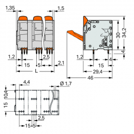 WAGO | 2616-3352 | PCB TERMINAL BLOCK; LEVER; 16 MM²; PIN SP