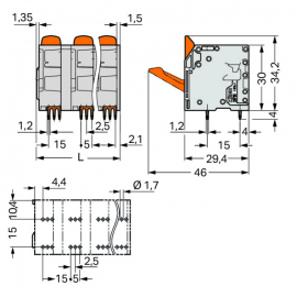 WAGO | 2616-3353 | PCB TERMINAL BLOCK; LEVER; 16 MM²; PIN SP