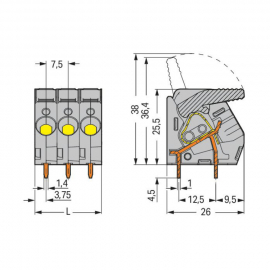 WAGO | 2706-107 | PCB TERMINAL BLOCK; LEVER; 6 MM²; PIN SPAC
