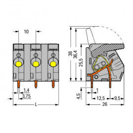 WAGO | 2706-202 | PCB TERMINAL BLOCK; LEVER; 6 MM²; PIN SPAC