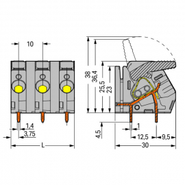 WAGO | 2706-255 | PCB TERMINAL BLOCK; LEVER; 6 MM²; PIN SPAC