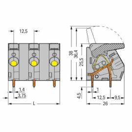 WAGO | 2706-302 | PCB TERMINAL BLOCK; LEVER; 6 MM²; PIN SPAC