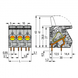 WAGO | 2716-102 | PCB TERMINAL BLOCK; LEVER; 16 MM²; PIN SPA