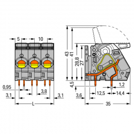 WAGO | 2716-152 | PCB TERMINAL BLOCK; LEVER; 16 MM²; PIN SPA