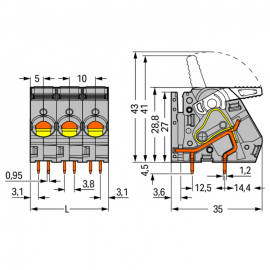 WAGO | 2716-152/000-016 | PCB TERMINAL BLOCK, LEVER 16 MM² P