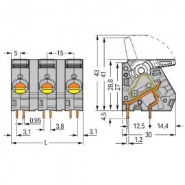 WAGO | 2716-202 | PCB TERMINAL BLOCK; LEVER; 16 MM²; PIN SPA