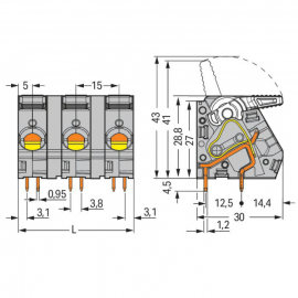 WAGO | 2716-205 | PCB TERMINAL BLOCK; LEVER; 16 MM²; PIN SPA