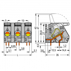 WAGO | 2716-252 | PCB TERMINAL BLOCK; LEVER; 16 MM²; PIN SPA