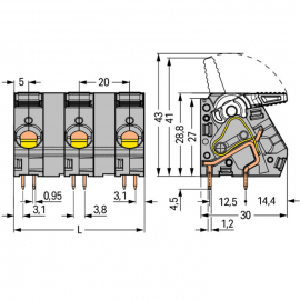 WAGO | 2716-303 | PCB TERMINAL BLOCK; LEVER; 16 MM²; PIN SPA