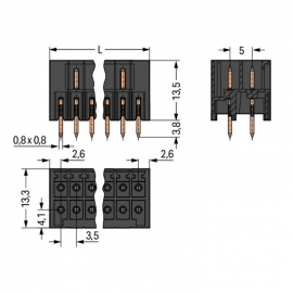 WAGO | 713-1403 | THT MALE HEADER, 2-ROW; 0.8 X 0.8 MM SOLDE