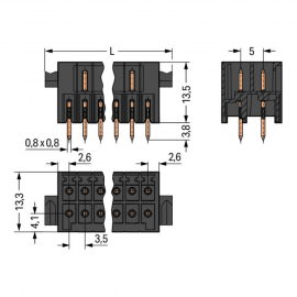 WAGO | 713-1403/037-000 | THT MALE HEADER, 2-ROW; 0.8 X 0.8