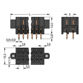 WAGO | 713-1403/107-000 | THT MALE HEADER, 2-ROW; 0.8 X 0.8