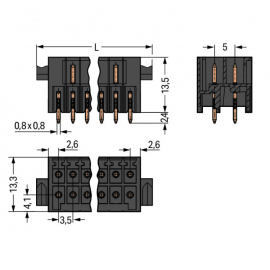 WAGO | 713-1403/116-000/997-405 | THR MALE HEADER, 2-ROW; 0.