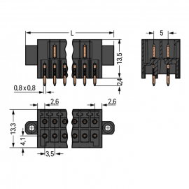 WAGO | 713-1403/117-000 | THR MALE HEADER, 2-ROW; 0.8 X 0.8