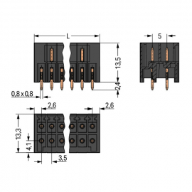 WAGO | 713-1404/105-000 | THR MALE HEADER, 2-ROW; 0.8 X 0.8