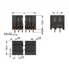 WAGO | 713-1405/105-000 | THR MALE HEADER, 2-ROW; 0.8 X 0.8