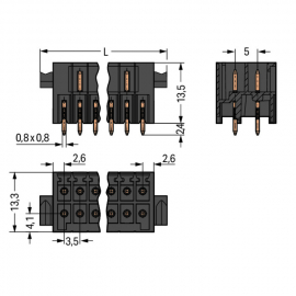 WAGO | 713-1405/116-000 | THR MALE HEADER, 2-ROW; 0.8 X 0.8