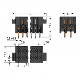 WAGO | 713-1406/037-000 | THT MALE HEADER, 2-ROW; 0.8 X 0.8