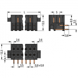 WAGO | 713-1423/037-000 | THT MALE HEADER, 2-ROW; 0.8 X 0.8