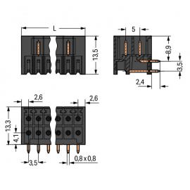 WAGO | 713-1423/105-000 | THR MALE HEADER, 2-ROW; 0.8 X 0.8