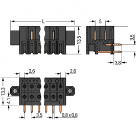 WAGO | 713-1423/107-000 | THT MALE HEADER, 2-ROW; 0.8 X 0.8