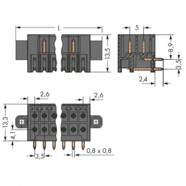 WAGO | 713-1423/117-000/997-405 | THR MALE HEADER, 2-ROW; 0.