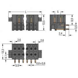 WAGO | 713-1424/116-000/997-406 | THR MALE HEADER, 2-ROW; 0.