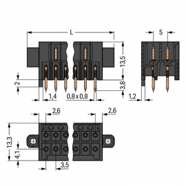 WAGO | 713-1466/107-000 | THT MALE HEADER, 2-ROW; 0.8 X 0.8