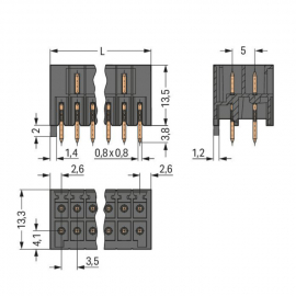 WAGO | 713-1468 | THT MALE HEADER, 2-ROW; 0.8 X 0.8 MM SOLDE