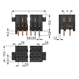 WAGO | 713-1472/037-000 | THT MALE HEADER, 2-ROW; 0.8 X 0.8