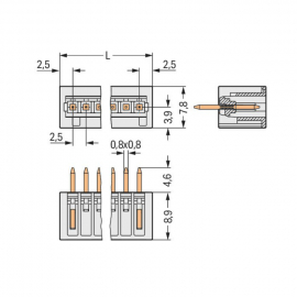 WAGO | 733-332 | THT MALE HEADER; 0.8 X 0.8 MM SOLDER PIN; S