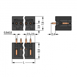 THR MALE HEADER; 0.8 X 0.8 MM SOLDER PIN; STRAIGHT; 100% PRO