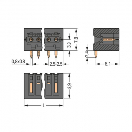 WAGO | 733-362/105-604 | THR MALE HEADER; 0.8 X 0.8 MM SOLDE