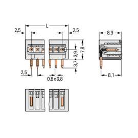 WAGO | 733-364 | THT MALE HEADER; 0.8 X 0.8 MM SOLDER PIN; A