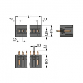 WAGO | 734-132/105-604 | THR MALE HEADER; 1.0 X 1.0 MM SOLDE