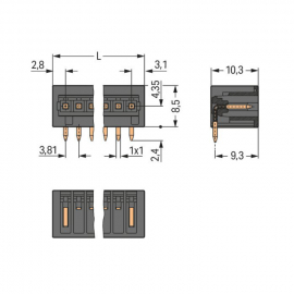 THR MALE HEADER; 1.0 X 1.0 MM SOLDER PIN; ANGLED; 100% PROTE