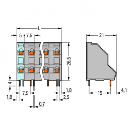 WAGO | 736-552 | DOUBLE-DECK PCB TERMINAL BLOCK; 2.5 MM²; PI