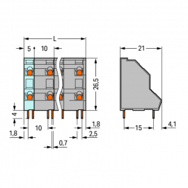 WAGO | 736-752 | DOUBLE-DECK PCB TERMINAL BLOCK; 2.5 MM²; PI