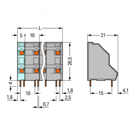 WAGO | 736-754 | DOUBLE-DECK PCB TERMINAL BLOCK; 2.5 MM²; PI