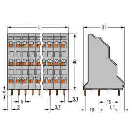 WAGO | 737-102 | TRIPLE-DECK PCB TERMINAL BLOCK; 2.5 MM²; PI